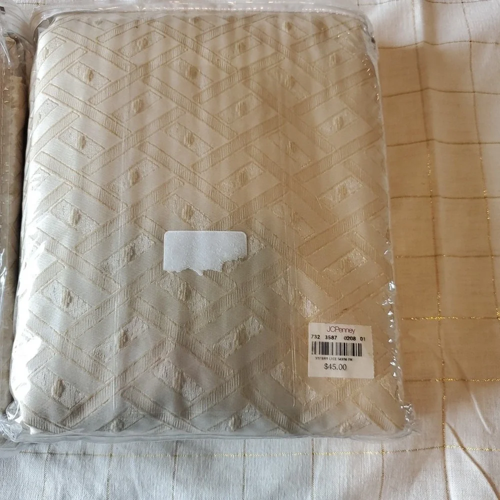 Vtg PC Penney Collection Beige Westbury Lattice Curtains 2 Panels 54x84
